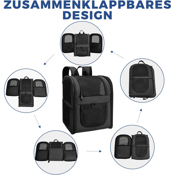 Рюкзак для собак та котів Apollo Walker - зручний та дихаючий, для малих тварин (2-15 кг), чорний