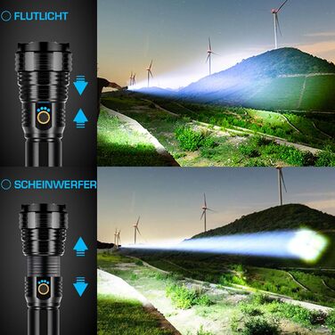 Ліхтарик Glarylight LED акумуляторний 500000 люмен, надяскравий XHP70.2, USB зарядка, водонепроникний IPX7, зум, для вулиці та екстрених ситуацій
