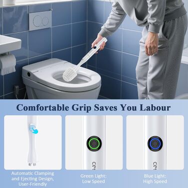Електрична щітка для унітазу Redagod з настінним кріпленням, подвійним контейнером та змінною насадкою (5 одноразових серветок) з бризкозахистом, 1 шт.