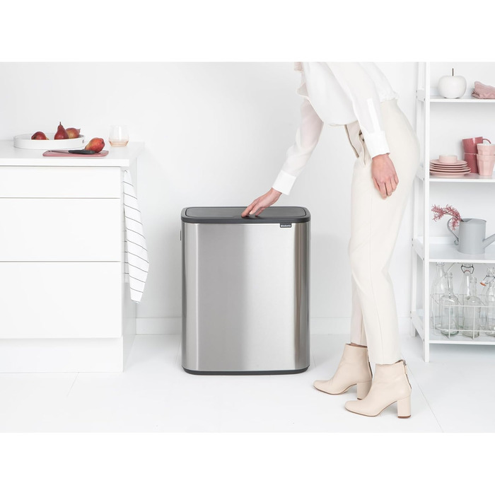 Відро для сміття Brabantia біле, 60 літрів, нержавіюча сталь з покриттям проти відбитків пальців