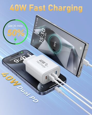 Мережевий адаптер USB C 40W з 4 портами, зарядний пристрій для iPhone, iPad, Samsung та інших пристроїв