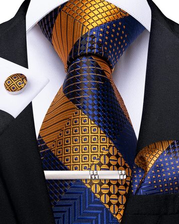 Набір аксесуарів для чоловіків DiBanGu: краватка-снуд, кишеньковий платок, запонки, кільце для краватки (4 шт.) - блакитний/коричневий