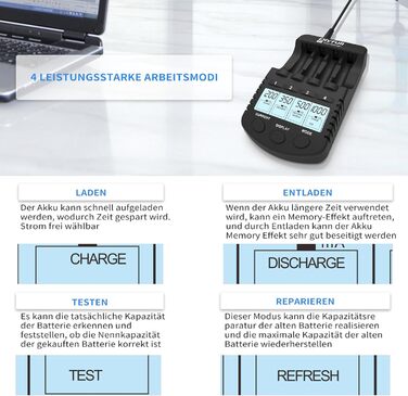 Зарядний пристрій Dlyfull для акумуляторів AA AAA: швидка зарядка, відновлення, розрядка, сумісний з NI-MH, NI-CD