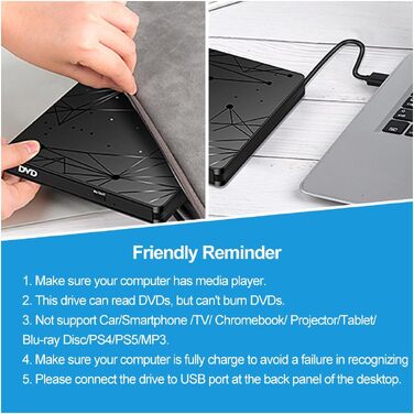 Зовнішній CD/DVD привід LMEN з USB 3.0 для ноутбука та ПК, портативний DVD-записувач CD-ROM, низький рівень шуму, сумісність з Windows, Linux, MacBook