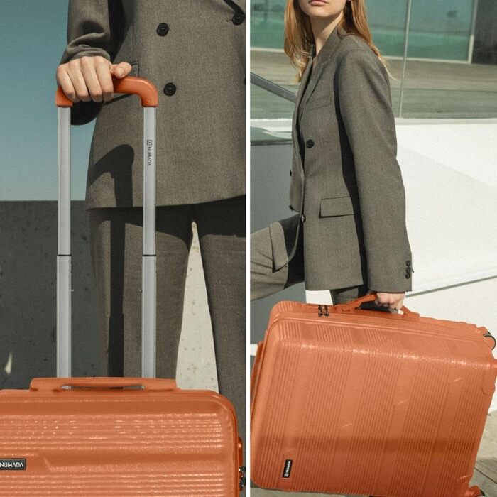 Набір валіз NUMADA 4 шт. Upfly T10 ABS: ручна валіза 55x40x20, середня 60L, велика 78L + косметичка. Оранжевий колір. Безпечний та міцний.