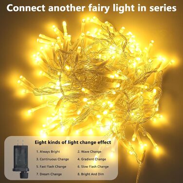 Гірлянда світлодіодна зовнішня 20 м, 200 LED, 24V, тепле біле світло, 8 режимів, для декору вечірки, саду, ялинки, святкування Пасхи