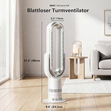 Безлопатевий вентилятор-нагрівач TP18Pro 2-в-1: охолодження та обігрів, 10 режимів охолодження, 3 - обігріву, пульт та сенсорне керування, тихий DC-двигун