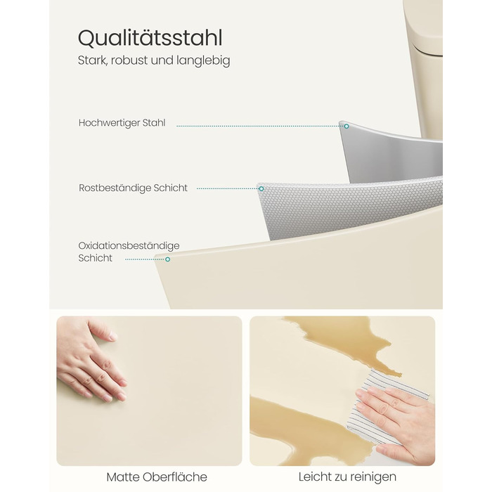 Відро для сміття SONGMICS 50 л з педаллю, нержавіюча сталь, з м'яким закриттям, для кухні (пісочний беж)