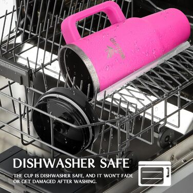 Термокружка WALLFID 40oz з нержавіючої сталі, вакуумна ізоляція, з кришкою, 3 трубочки та щітка для трубочок, для гарячих та холодних напоїв, ідеальна для кави, чаю, смузі та іншого (Рожева)