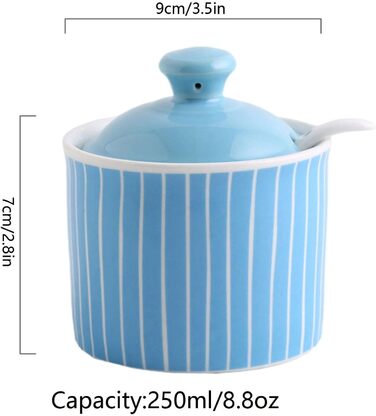ZHIDAISHI Ceramic Sugar Bowl with Spice Jars, Blue Sugar Bowl with Lid, Sugar Storage Jar, Sugar Pot, Sugar Container, Spice Jar, Sugar Salt Pot, Seasoning Canister