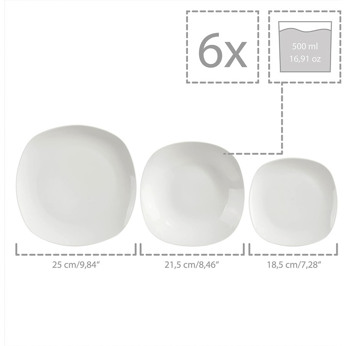 SÄNGER | Bilgola White Tableware Set, 30-Piece Porcelain Dinnerware Set for 6 People, Round Design Plate Set, Dinner Plates | PREMIUM COLLECTION Tableware Set 30 pcs