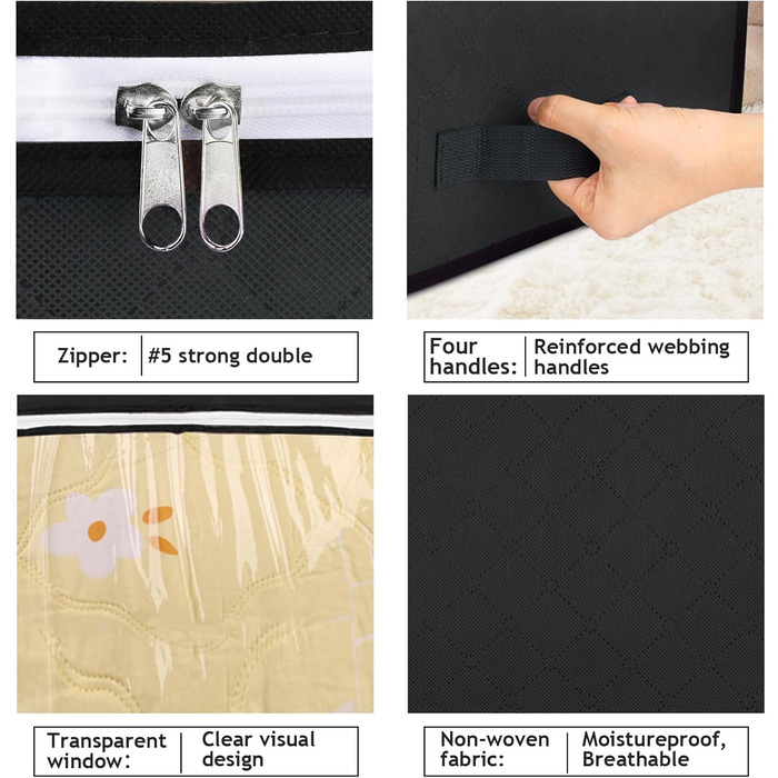 Комод-органайзер під ліжко Budding Joy (4 шт, чорний), 90л, з кришкою для одягу та постільної білизни