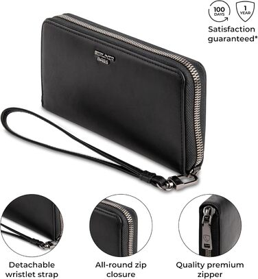 Жіночий гаманець Berliner Bags Lyon з натуральної шкіри, великий, з RFID захистом, чорний, у подарунковій коробці