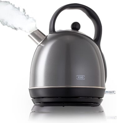 Електричний чайник KHG WK-1711 Retro, зелений, 1.7 л, нержавіюча сталь, з фільтром від накипу, індикатором рівня води, захистом від сухого кипіння та автоматичним вимкненням, прихований нагрівальний елемент, BPA-free, 2200 Вт