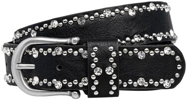Жіночий ремінь Caspar GU292 з декором стразами та заклепками, чорний (75 см, обхват талії 68-76 см)
