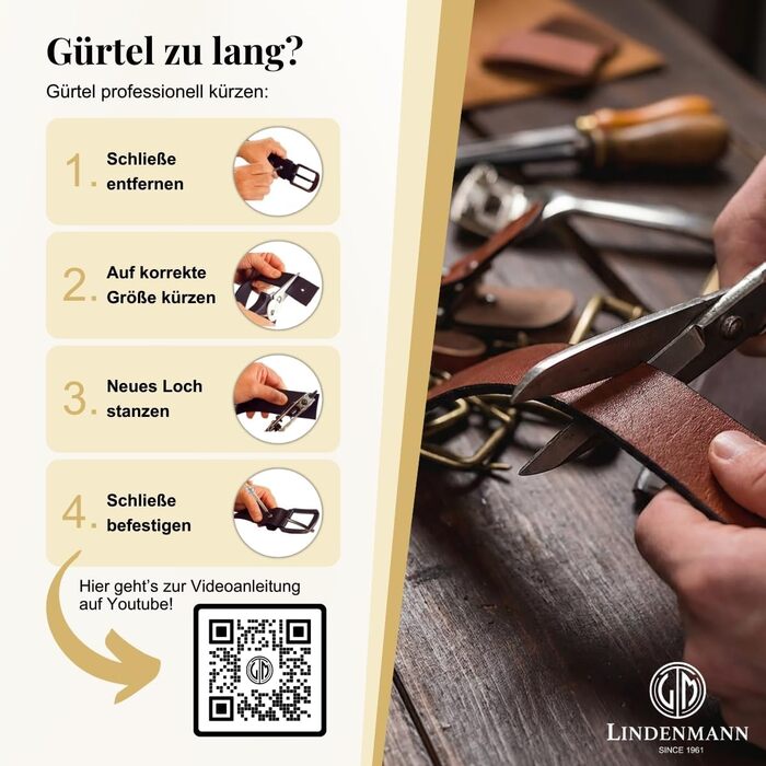 Чоловічий шкіряний ремінь Lindenmann 40 мм, повноецінна шкіра, чорний, 135 см (XXXXL)