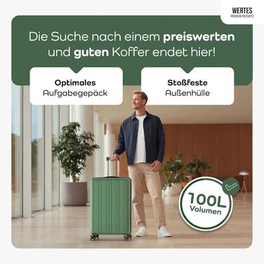 Чемодан великий 100L з TSA замком, жорсткий корпус, подвійні колеса, валіза на колесах (77см, лісовий зелений)