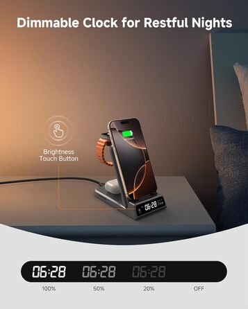 Бездротова зарядка 3-в-1 SwanScout 703A для iPhone 17/16/15/14/13/12, Apple Watch 11/10/9/8/7/Ultra та AirPods Pro 3 (Tech Grey)