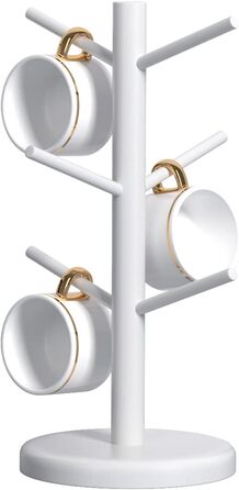Dorho Cup Holder, Tree, Coffee Cup Holder with 6 Hooks, Wooden Cup Holder for Countertop, Coffee Bar Accessories and Organizer Station, White