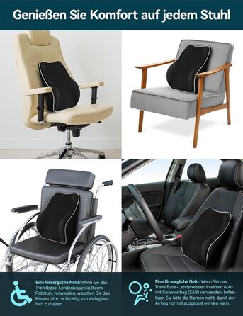 Подушка для спини Ergonomisches RückenKissen Travel Ease з Memory Foam - для офісного та комп'ютерного крісла, чорна