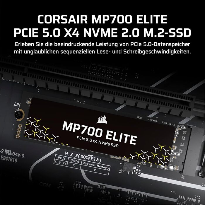 SSD Corsair MP700 Elite 2TB PCIe 5.0 NVMe M.2 – Швидкість до 10000 МБ/с, без радіатора