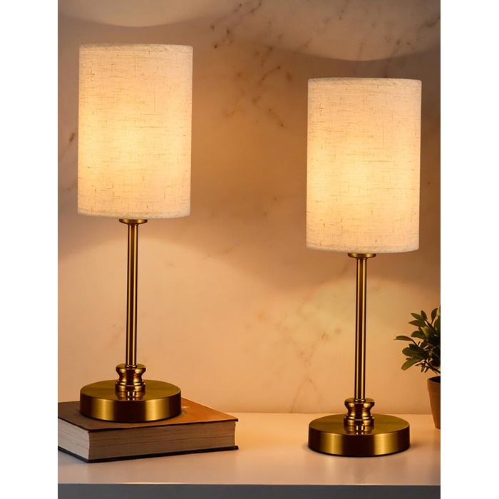 Настільна лампа Bojim 2 шт. Retro LED з USB зарядкою, регульоване освітлення, тканинний абажур, металевий корпус, для спальні та вітальні