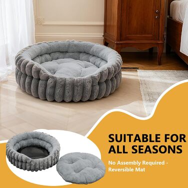 М'яке кругле ліжко для котів та собак, ліжко для тварин, сіре (S-40см)