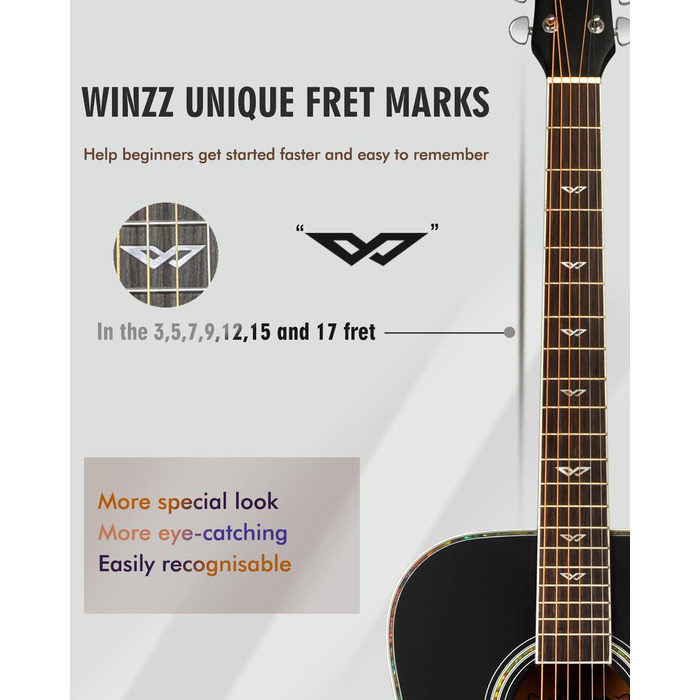 Акустична гітара Winzz 4/4, для початківців, з аксесуарами, 41 дюйм