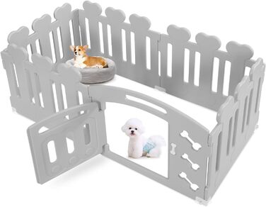 Laufstall для цуценят MAMIZO 60 см: пластиковий загончик з тором, сірий-білий, 5+1 панель