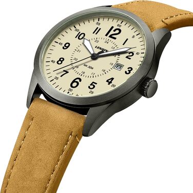 Годинник чоловічий LN LENQIN Military 30M водостійкий кварцовий годинник з датою на текстильному ремінці (світло-коричневий)