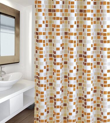 Штора для душу MSV Cotexsa 142102 Premium 'Mosaik' оранжева 180x200 см, антибактеріальна, з кільцями, поліестер, Іспанія