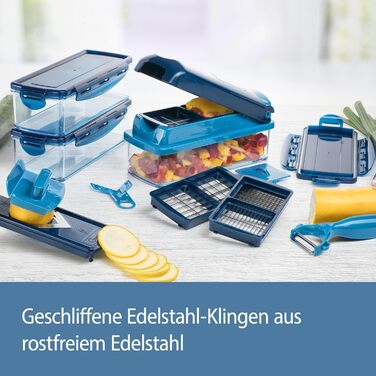 Набір для нарізки овочів Genius Nicer Dicer Smart (14 шт.) - набір для нарізки кубиками, соломкою, слайсами та чвертями з рецептами. Салатний слайсер, овочевий слайсер, гурковий слайсер (блакитний)
