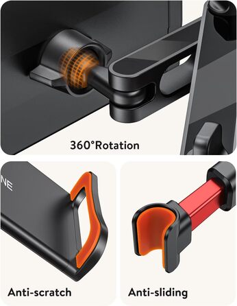 Тримач для планшету в авто TRYONE - кріплення на підголівник, висувний, сумісний з iPad, iPhone, Samsung Galaxy Tab, Kindle Fire HD, Switch (червоний)