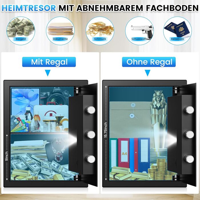 Великий сейф 50л для дому: вогнестійкий, водонепроникний, з ключем та кодовим замком. Сейф для ювелірних виробів, документів, грошей. Вбудована сигналізація, настінний сейф.