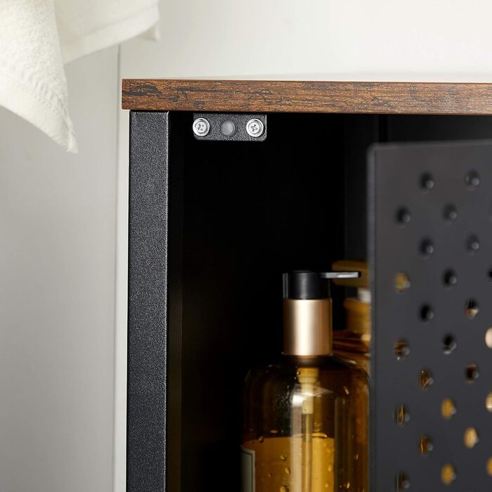 SONGMICS Storage Cabinet, Metal Cabinet, with Double Door, Magnetic Closure, Adjustable Shelf, Steel Frame, 40 x 42.5 x 76 cm, Vintage Brown-Black LSC101B01