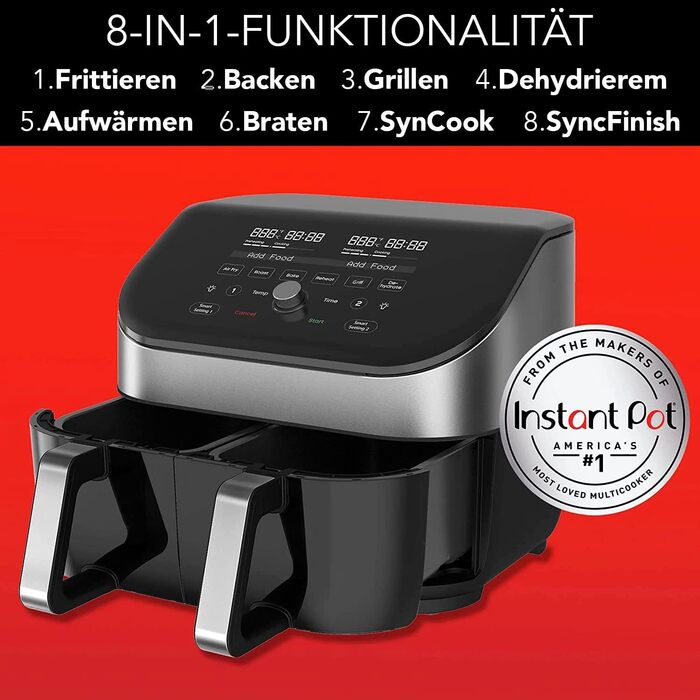 Мультифрітюрниця Instant Vortex Plus 5.7L з ClearCook, 6-в-1, Чорний, 1700W, Сталь з оглядовим вікном, 8L
