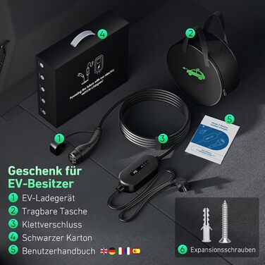 Кабель для зарядки електромобіля Evjuicion Typ 2 Schuko, 3.68kW, 6м, 16A, з індикатором, IP67, для ID.3/4, X1, 5ER, Model Y/3 та інших електромобілів