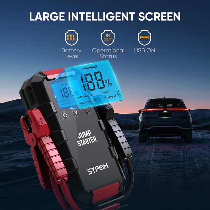 Портативний пусковий пристрій для автомобіля: 6000A, 12V, LED-ліхтарик, для бензинових та дизельних двигунів до 12.0L