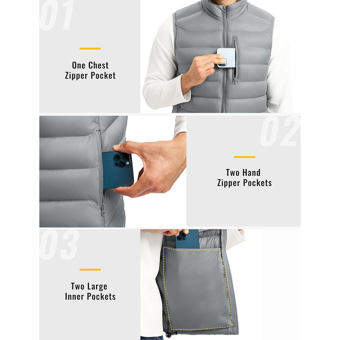 Чоловіча жилетка Rdruko з утеплювачем, світло-сіра, для активного відпочинку та туризму, 5 кишень (XXL)