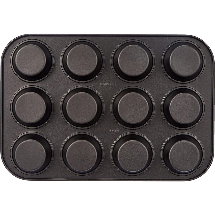 Dr. Oetker 12-Cup Muffin Tin Ø 7.5 cm BACK-IDEE KREATIV, Muffin tin made of steel sheet, Baking sheet with two-tone non-stick coating (Color: Gray/Black), Quantity: 1 piece