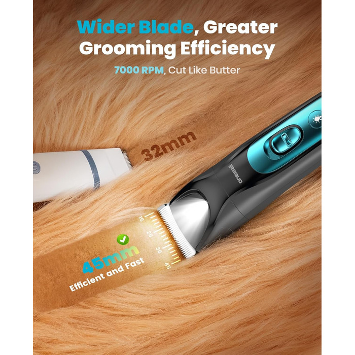 Oneisall 4-in-1 Pet Grooming Kit: Dog & Cat Hair Clippers, Trimmer & Nail Grinder with LED Light - Rechargeable Blue