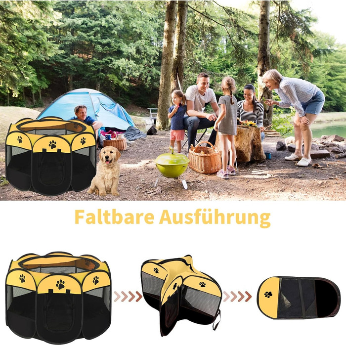 Клітка-вигул для цуценят та котів, клітка-вигул для собак, клітка для тварин (жовто-чорний, 6, 114x114x58 см)