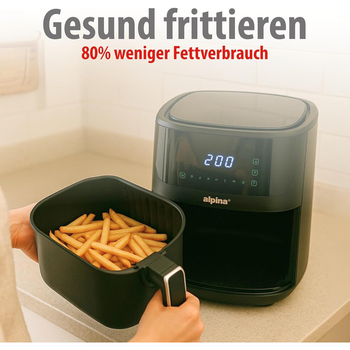 Фритюрниця Alpina Heißluft XXL (6л) з цифровим дисплеєм: для 4-6 осіб, 80-200°C, таймер до 2 годин, 1800W