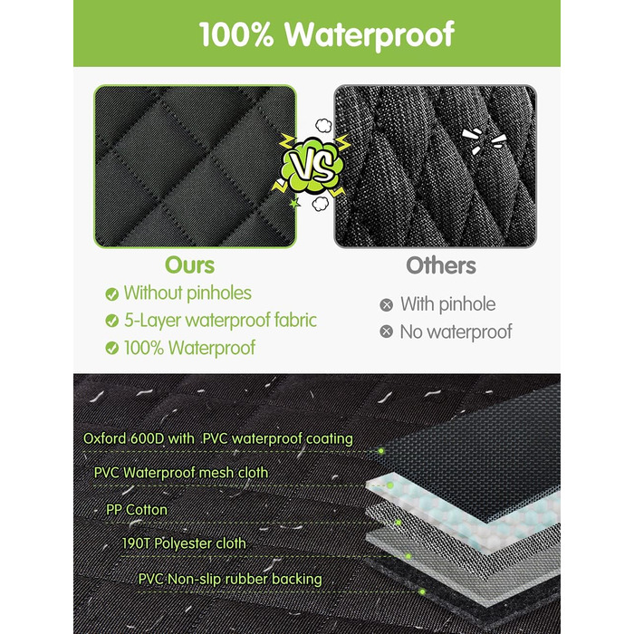 Автомобільний чохол на сидіння для собак NZONPET 4-в-1, 100% водонепроникний, стійкий до подряпин, гамак з великим сітковим вікном, довговічний, неслизький, захист заднього сидіння для тварин, підходить для авто, вантажівок, SUV, стандарт, зелений