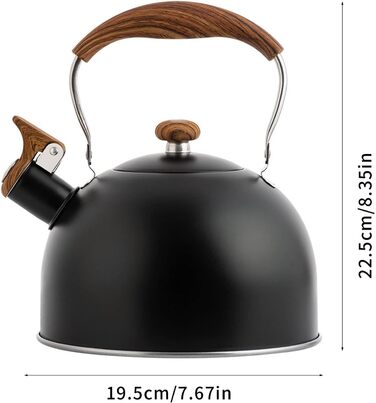 Чайник-свисток з нержавіючої сталі 2.5л | Ретро чайник-свисток для води | Чайник з дерев'яною ручкою для кухні, кемпінгу, газової плити (чорний)