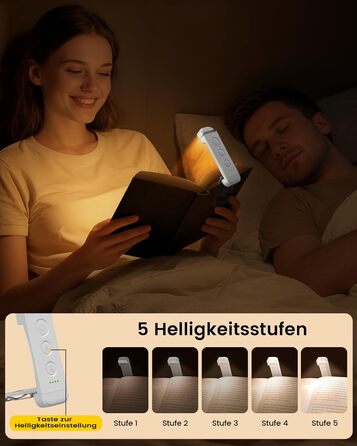 LED лампа для читання Glocusent з кріпленням, 3 кольори, 5 рівнів яскравості, акумулятор, для дітей (Altweiß)