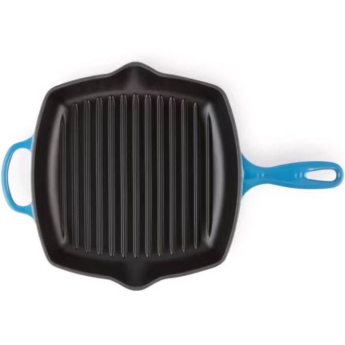 Le Creuset Signature Cast Iron Grill Pan, Square, 26 cm, Suitable for all stovetops including induction, 2.86 kg, 20183260000422 (Azure)