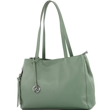 Сумка жіноча шкіряна Modamoda T205 сіро-зелена, шопер ручної роботи з Італії