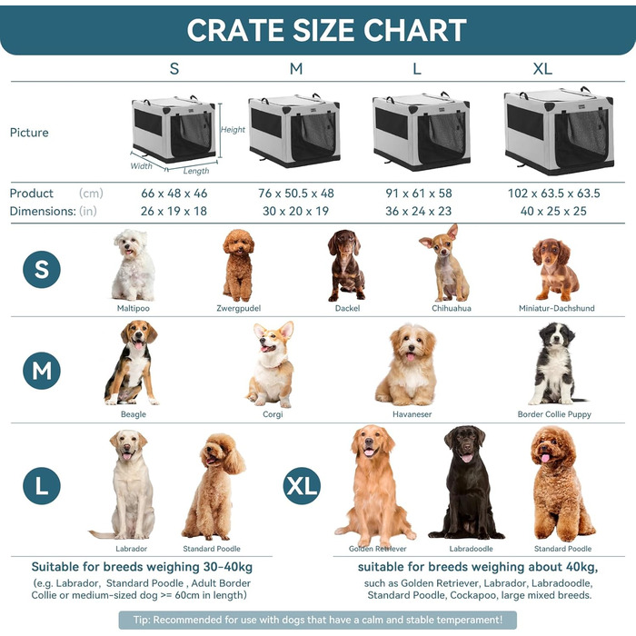 Клітка для собак Petsfit M, складана переноска для собак великих, середніх та малих порід, сіра