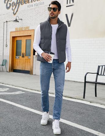 Чоловічий пуховий жилет Flygo - теплий, легкий, без рукавів, темно-сірий, XS